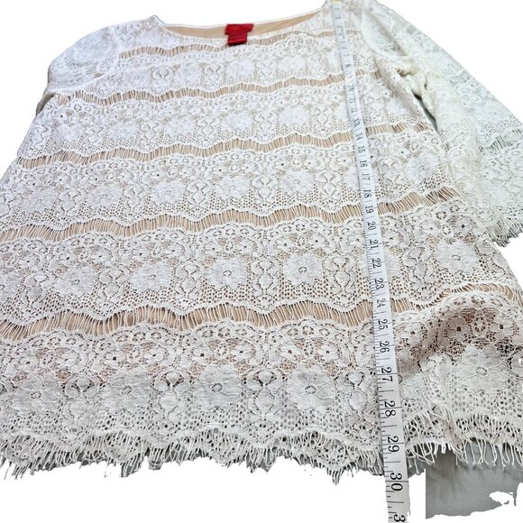 V. Christina - Nude with White Lace Overlay Round Neck Lace Sleeve Tunic M - Picture 8 of 9